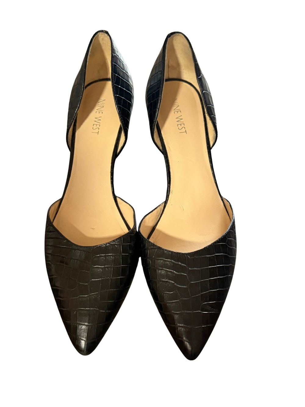Nine West Black Croc-Embossed D'Orsay Pointed Kitten Heels